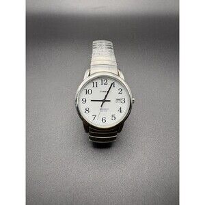 Timex Indiglo WR 30M Date Watch Silver Tone Stretch Band Quartz Untested Watch